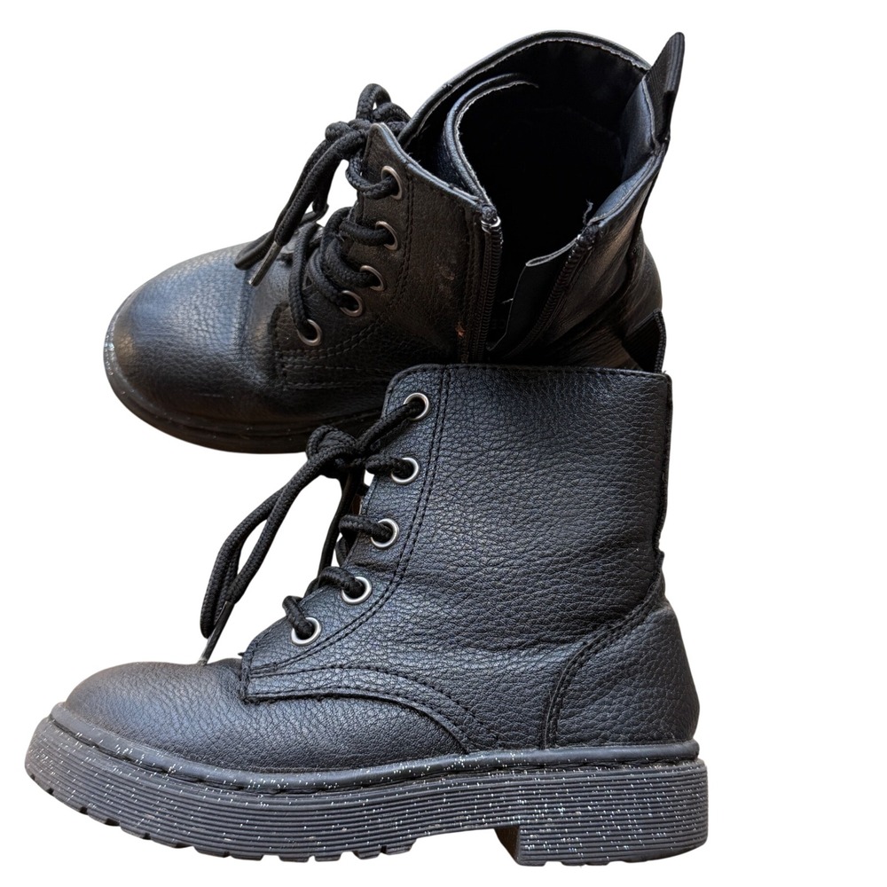 Sincerely Jules Combat Glitter Boots Kids Size 9 Black